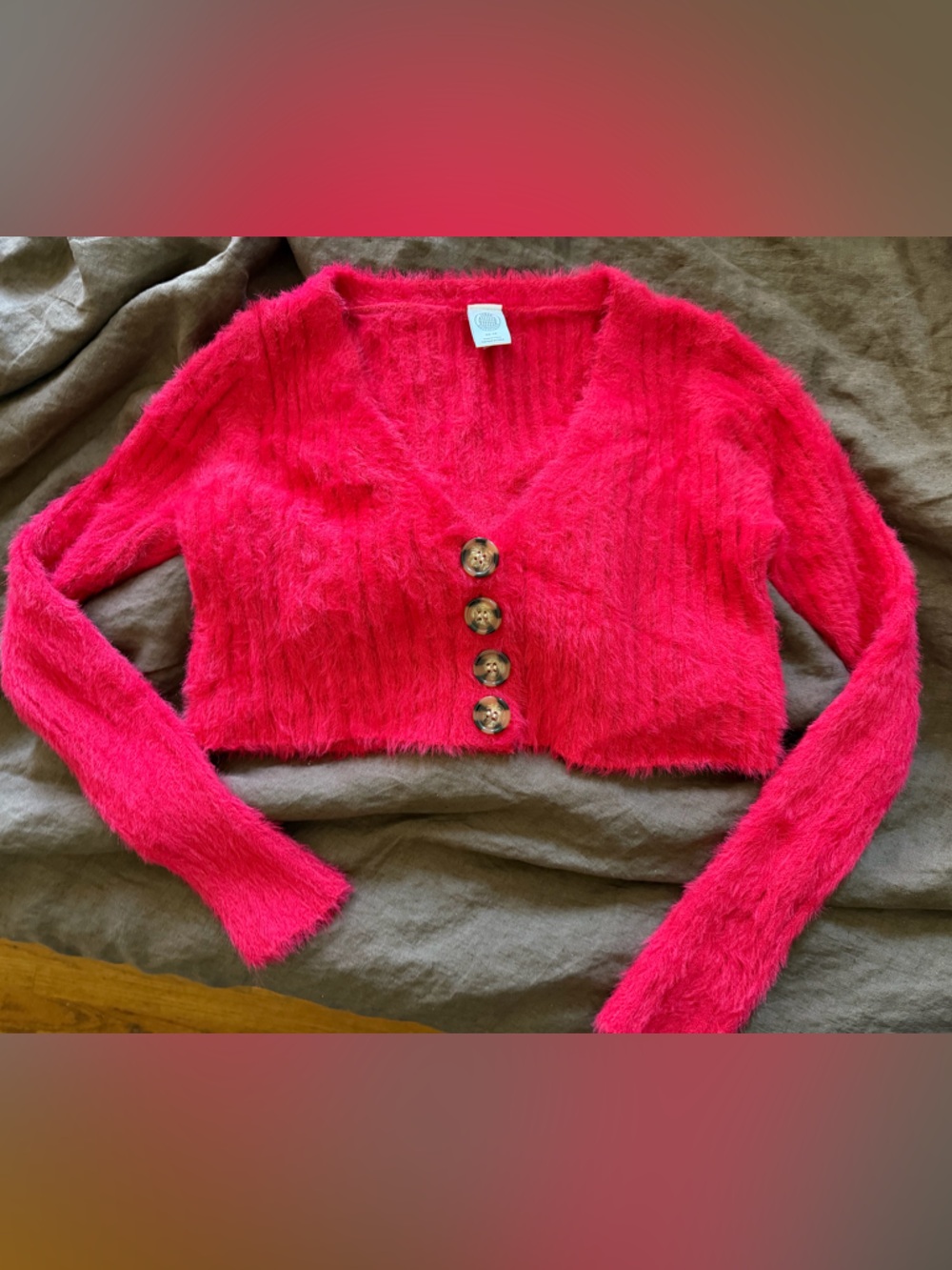 Urban Outfitters Red Fuzzy Button-Front Cardigan